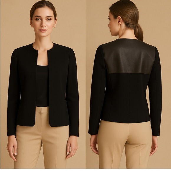 RACHEL Rachel Roy Jackets & Blazers - RACHEL Rachel Roy Elegant Black Blazer Leather Panel Luxury Designer Size 4